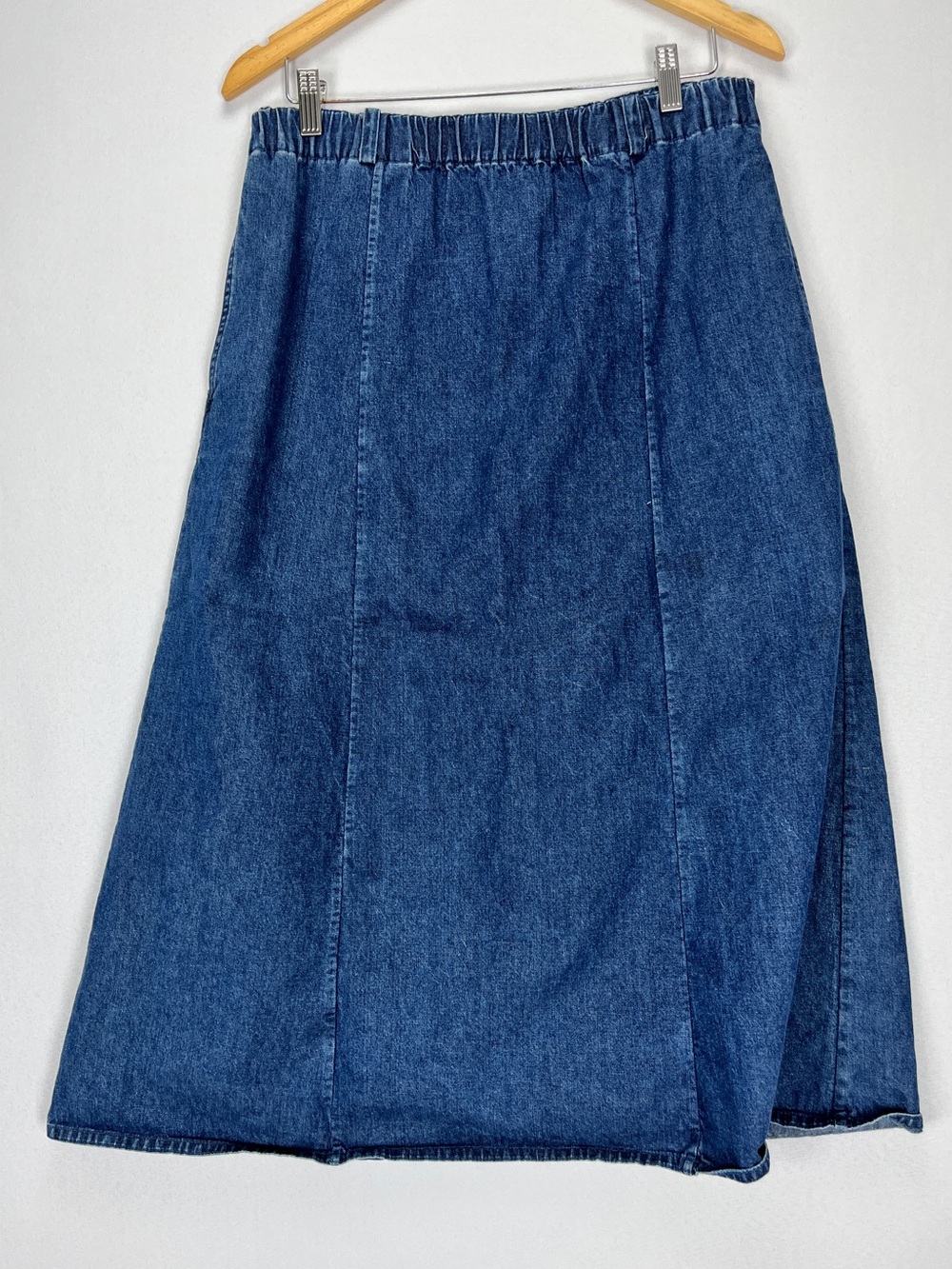 Orvis Denim Maxi Skirt Womens Size Small Medium Wash Jean Pockets 100% Cotton - Picture 3 of 7